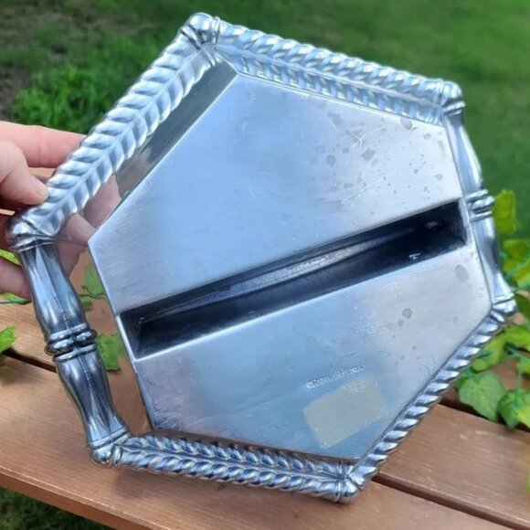 REED & BARTON "Bannister" Divided Serve Ware w/ Cherry Wood Handle - GVC - Picture 7 of 9